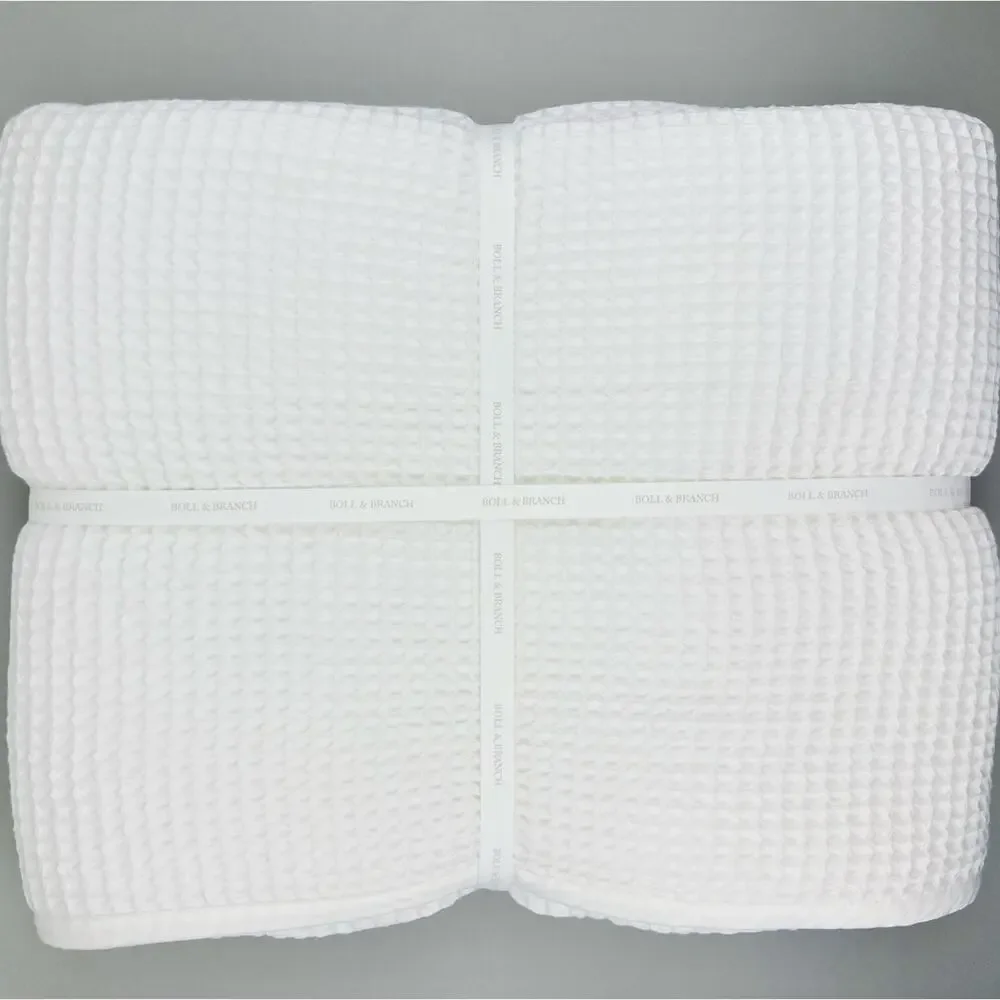 Boll & Branch Bed Blanket Waffle Weave FULL/QUEEN WHITE Organic Cotton NWT